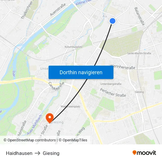 Haidhausen to Giesing map