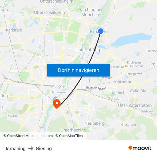 Ismaning to Giesing map