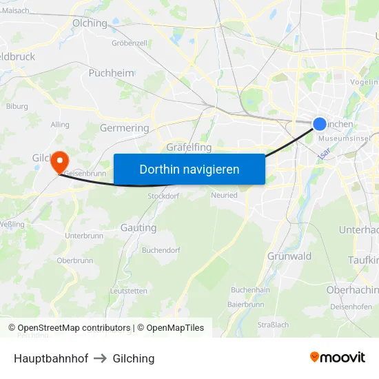 Hauptbahnhof to Gilching map
