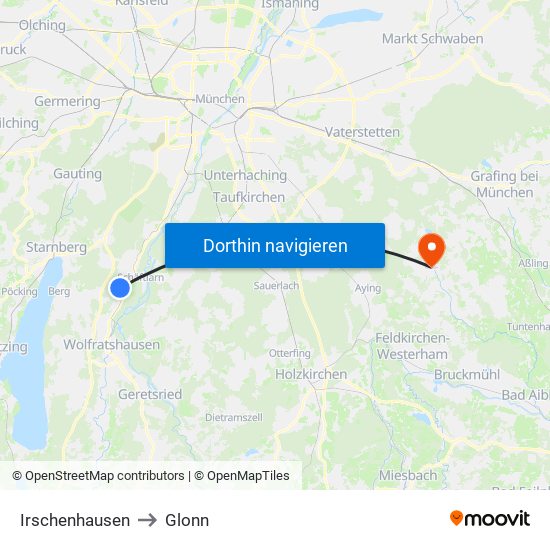 Irschenhausen to Glonn map