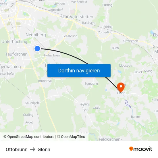 Ottobrunn to Glonn map