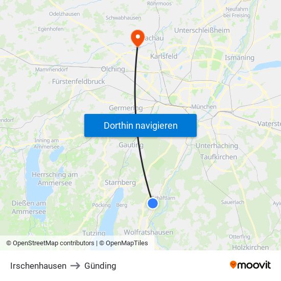Irschenhausen to Günding map