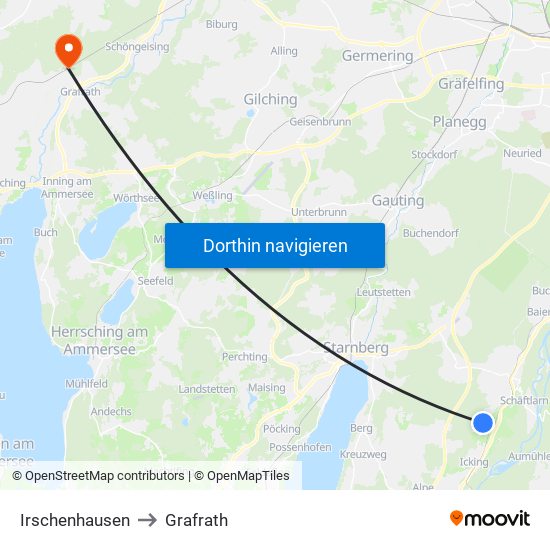 Irschenhausen to Grafrath map