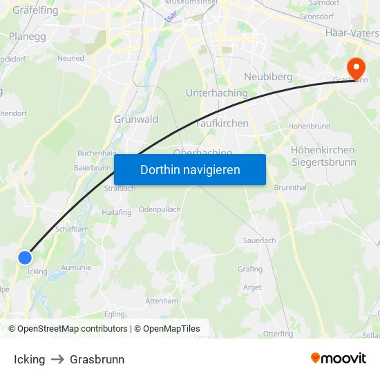 Icking to Grasbrunn map