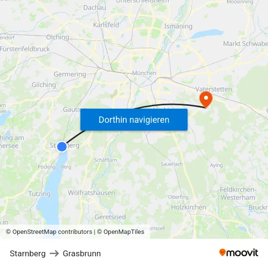 Starnberg to Grasbrunn map