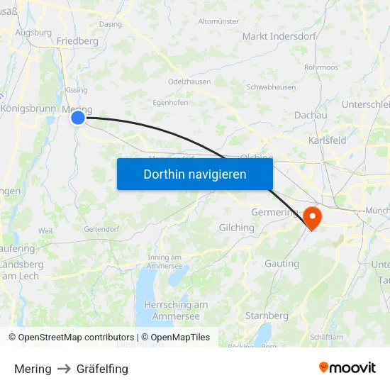 Mering to Gräfelfing map