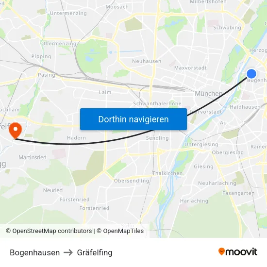 Bogenhausen to Gräfelfing map
