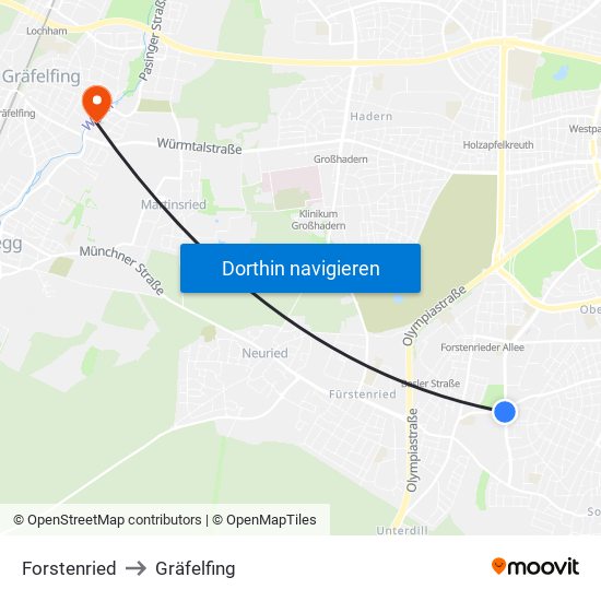 Forstenried to Gräfelfing map