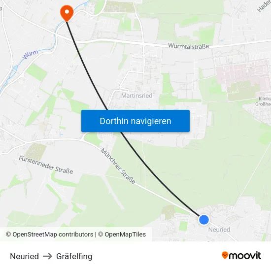 Neuried to Gräfelfing map