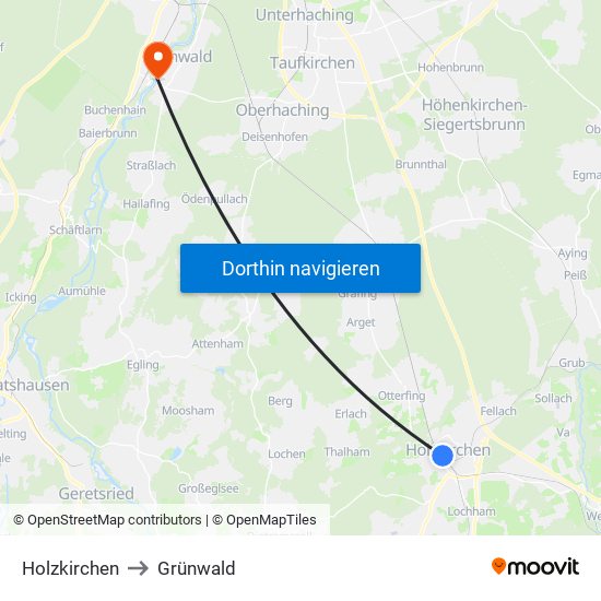 Holzkirchen to Grünwald map