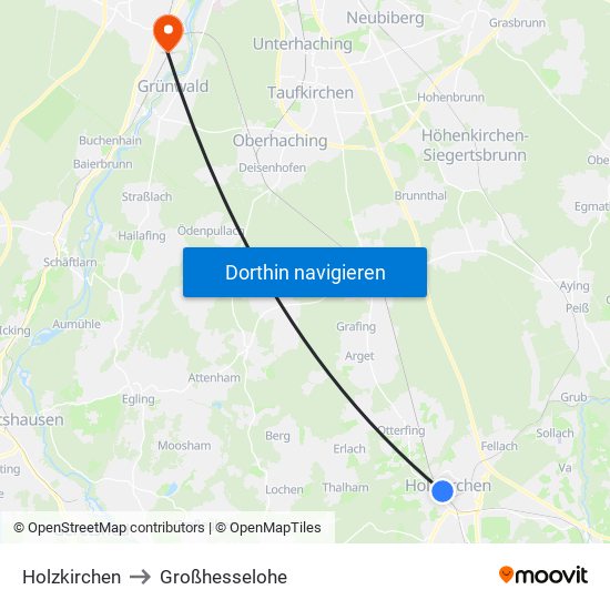 Holzkirchen to Großhesselohe map