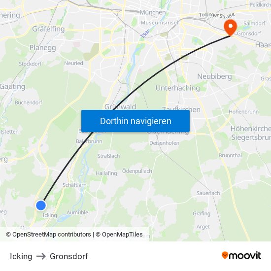 Icking to Gronsdorf map