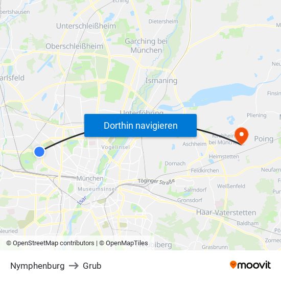 Nymphenburg to Grub map