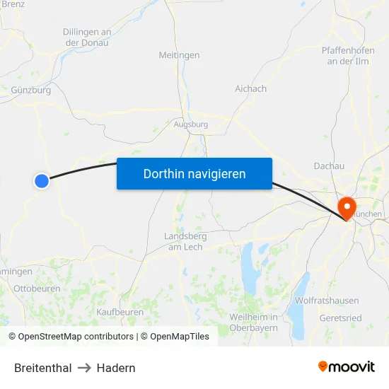 Breitenthal to Hadern map