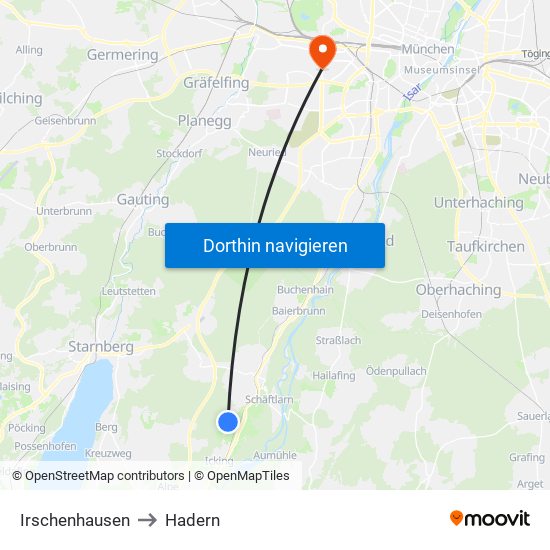 Irschenhausen to Hadern map