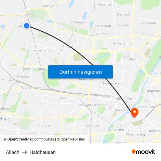 Allach to Haidhausen map