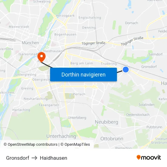 Gronsdorf to Haidhausen map