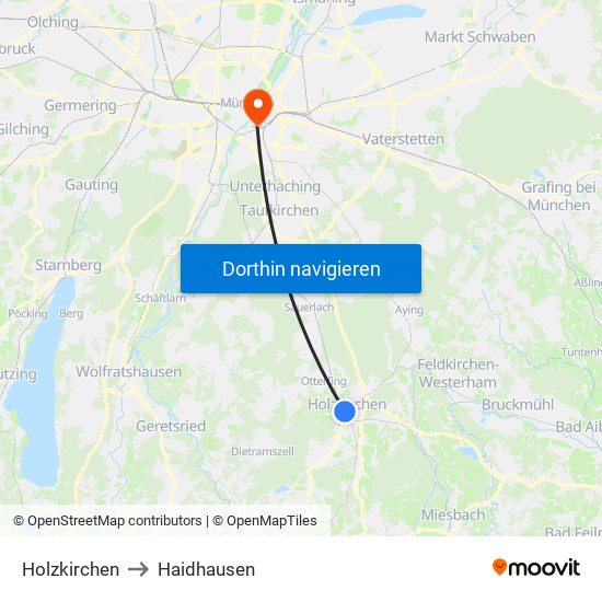 Holzkirchen to Haidhausen map