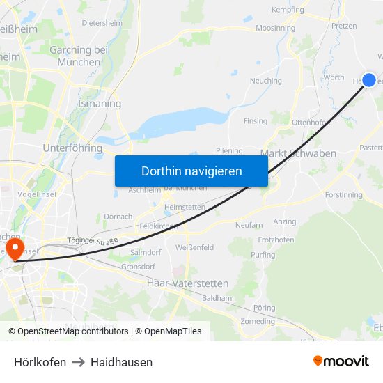 Hörlkofen to Haidhausen map