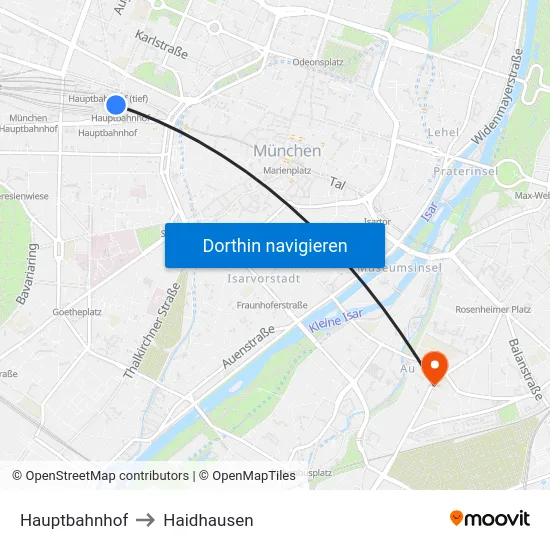 Hauptbahnhof to Haidhausen map