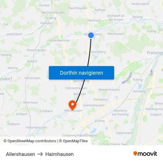 Allershausen to Haimhausen map
