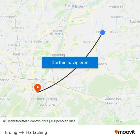 Erding to Harlaching map
