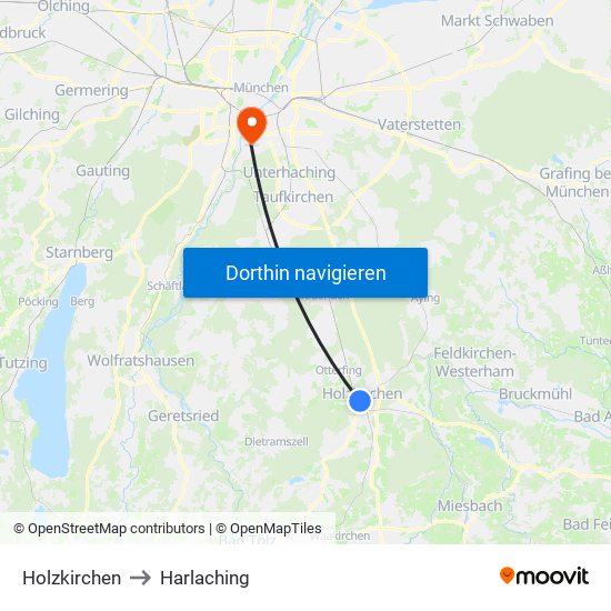 Holzkirchen to Harlaching map