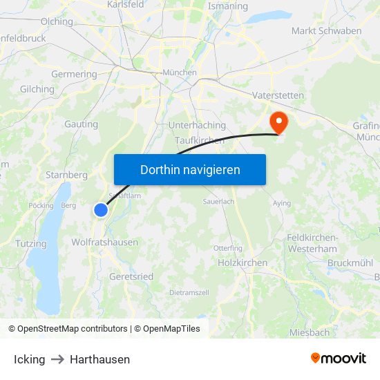 Icking to Harthausen map