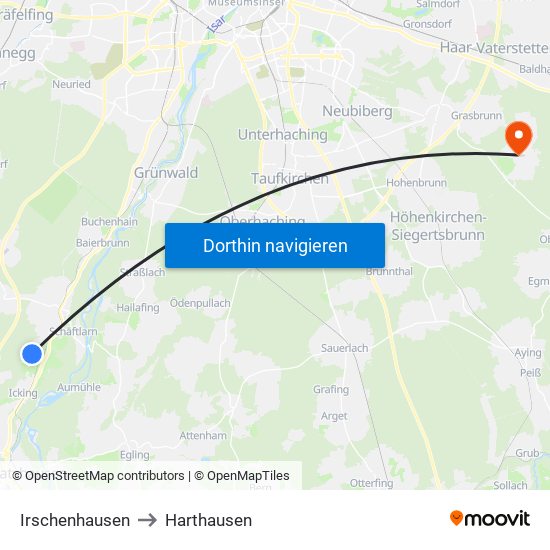 Irschenhausen to Harthausen map