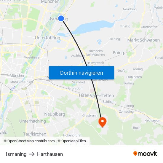 Ismaning to Harthausen map