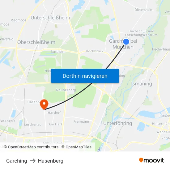 Garching to Hasenbergl map