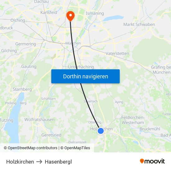 Holzkirchen to Hasenbergl map