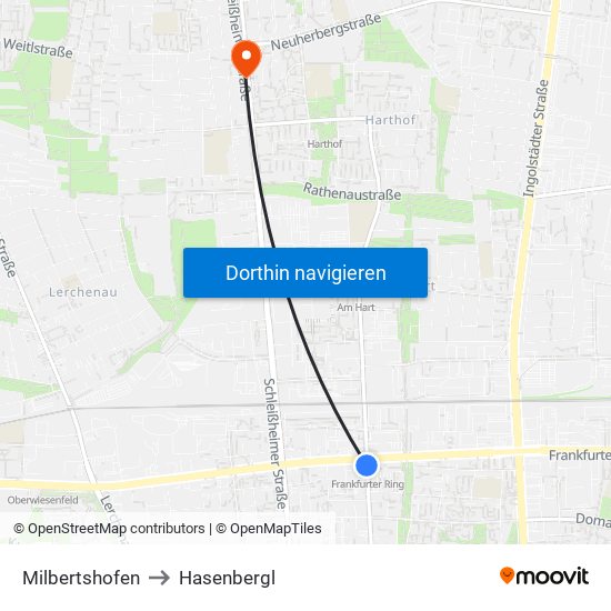 Milbertshofen to Hasenbergl map