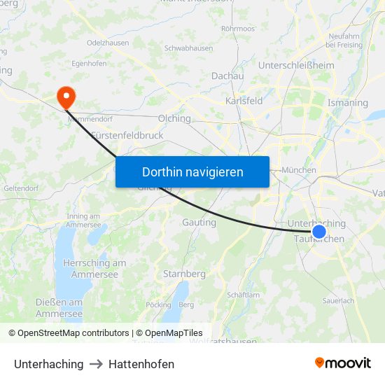 Unterhaching to Hattenhofen map