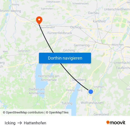 Icking to Hattenhofen map