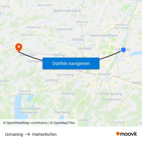 Ismaning to Hattenhofen map