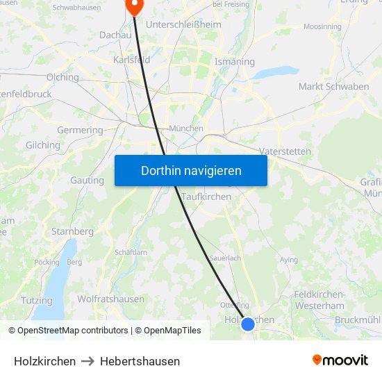 Holzkirchen to Hebertshausen map