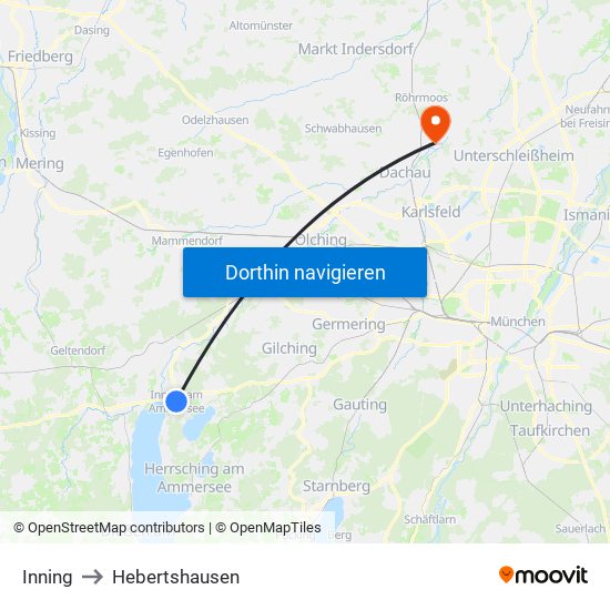Inning to Hebertshausen map