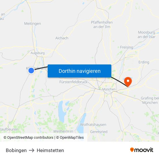 Bobingen to Heimstetten map