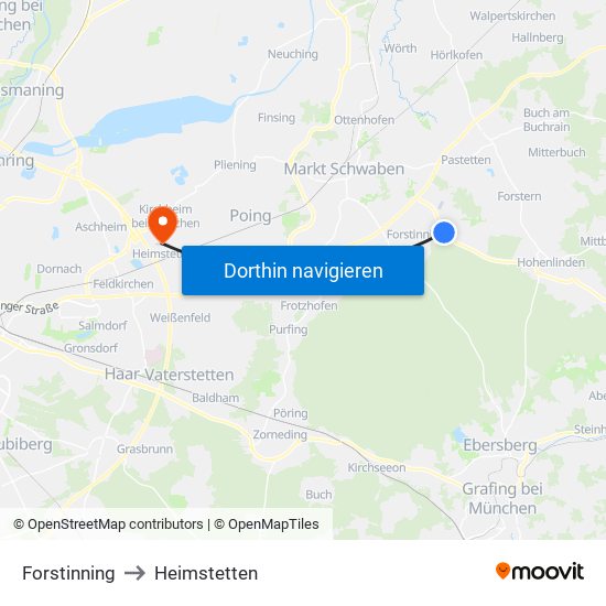 Forstinning to Heimstetten map