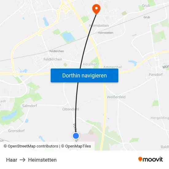 Haar to Heimstetten map