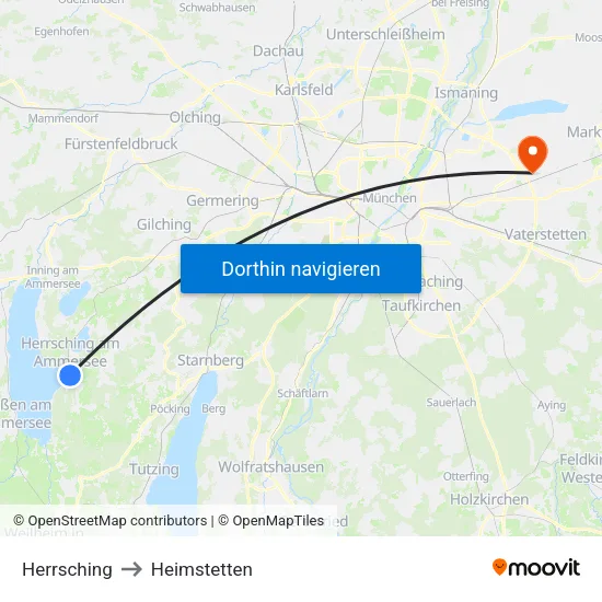 Herrsching to Heimstetten map