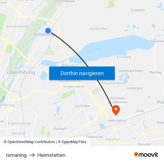 Ismaning to Heimstetten map