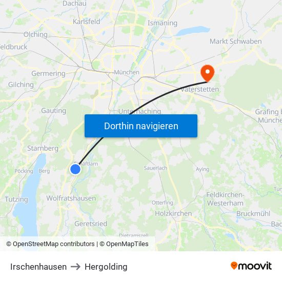 Irschenhausen to Hergolding map