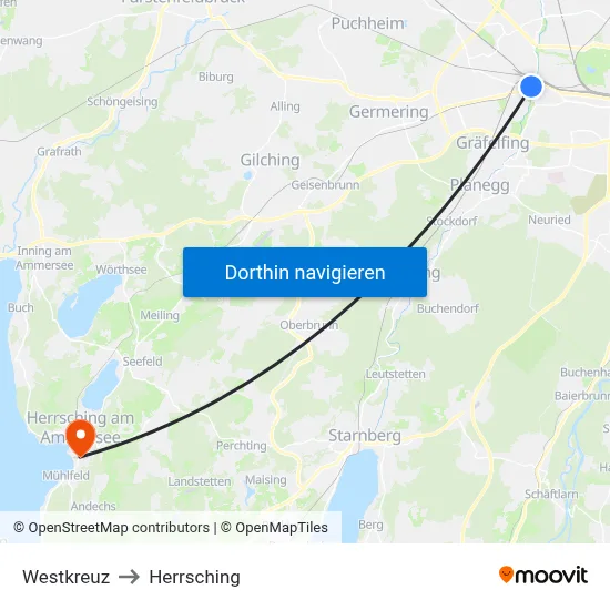 Westkreuz to Herrsching map
