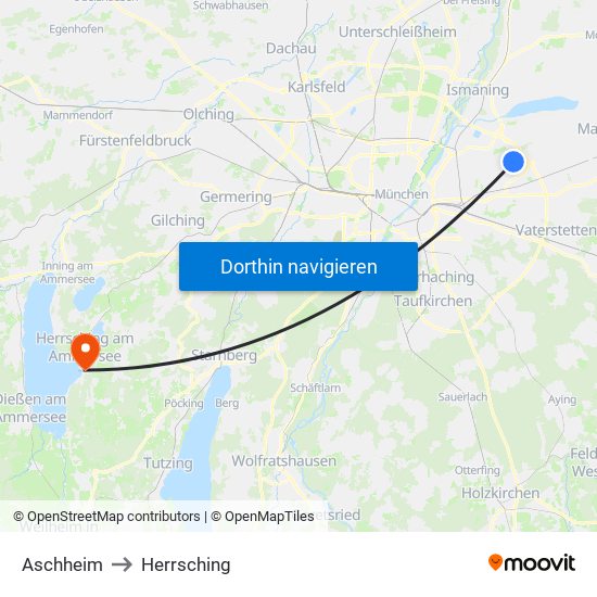 Aschheim to Herrsching map