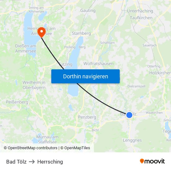 Bad Tölz to Herrsching map