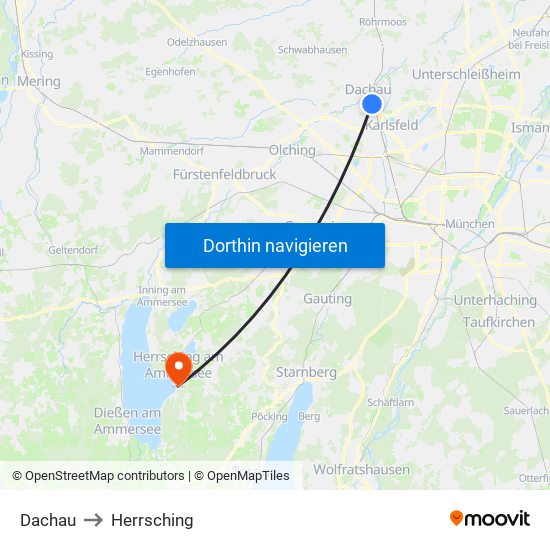 Dachau to Herrsching map