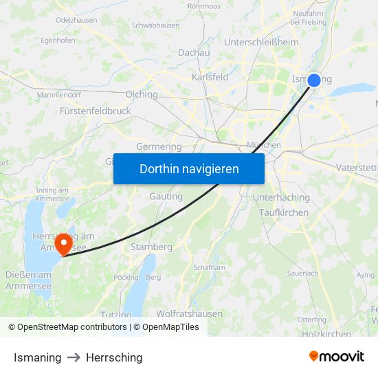 Ismaning to Herrsching map