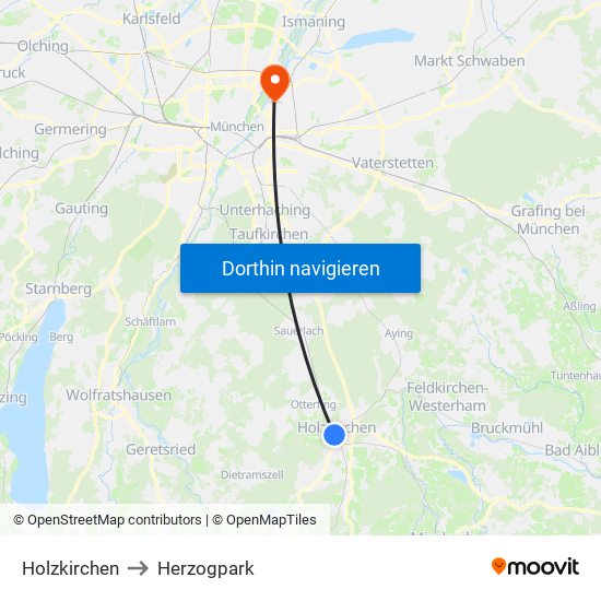 Holzkirchen to Herzogpark map